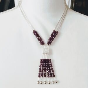 Vintage Sterling Liquid Silver Amethyst Tassel Necklace